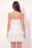 Off-the-shoulder witte A-lijn bloemen gerimpelde mini afstudeerjurk
