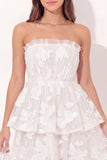 Off-the-shoulder witte A-lijn bloemen gerimpelde mini afstudeerjurk