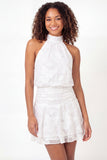 Halter hals A-lijn witte bloemen Mini Diploma-jurk
