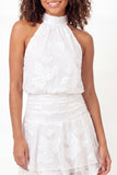 Halter hals A-lijn witte bloemen Mini Diploma-jurk