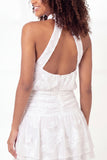 Halter hals A-lijn witte bloemen Mini Diploma-jurk