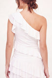Eenschouders witte gelaagde, gerimpelde bodycon mini diploma-jurk