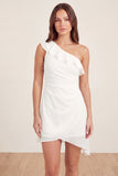 Eenschouder witte tule geraffde bodycon mini afstudeerjurk