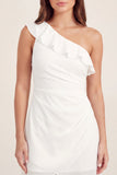Eenschouder witte tule geraffde bodycon mini afstudeerjurk