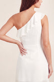 Eenschouder witte tule geraffde bodycon mini afstudeerjurk