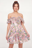 Tule off the shoulder bloemen A-lijn geborduurde roze mini afstudeerjurk
