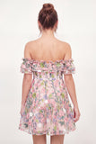 Tule off the shoulder bloemen A-lijn geborduurde roze mini afstudeerjurk