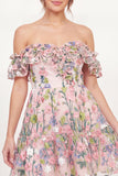 Tule off the shoulder bloemen A-lijn geborduurde roze mini afstudeerjurk