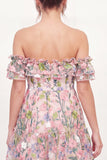 Tule off the shoulder bloemen A-lijn geborduurde roze mini afstudeerjurk
