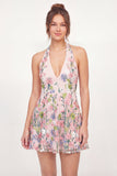 Tule A-lijn halter halshals bloemen geborduurde roze mini afstudeerjurk