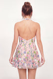 Tule A-lijn halter halshals bloemen geborduurde roze mini afstudeerjurk