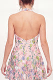 Tule A-lijn halter halshals bloemen geborduurde roze mini afstudeerjurk