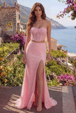 Roze zeemeermin-kralen, strapless 2-delig korset lange galajurk met split