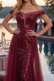 Glinsterende A-lijn Off-the-shoulder bordeauxrode pailletten lange galajurk