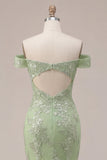Zeemeermingroen off-the-shoulder korset-appliqueerde lange galajurk