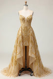 Glinsterende gouden sweetheart bodycon korset met kralen Mini galajurk met ruches kapelsleep