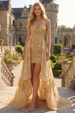Glinsterende gouden sweetheart bodycon korset met kralen Mini galajurk met ruches kapelsleep