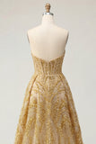 Glinsterende gouden sweetheart bodycon korset met kralen Mini galajurk met ruches kapelsleep