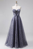 Celestial Midnight Betoverende Starry A-Line Sweetheart Lange Galajurk met strik