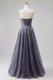Celestial Midnight Betoverende Starry A-Line Sweetheart Lange Galajurk met strik