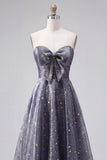 Celestial Midnight Betoverende Starry A-Line Sweetheart Lange Galajurk met strik