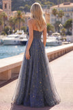 Celestial Midnight Betoverende Starry A-Line Sweetheart Lange Galajurk met strik