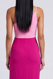 Roze en fuchsia fluwelen bodycon maxijurk met één schouder
