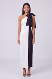 Zwart-wit eenschouder bodycon maxijurk met strik