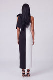 Zwart-wit eenschouder bodycon maxijurk met strik