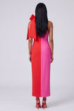 Zwart-wit eenschouder bodycon maxijurk met strik