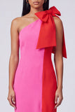 Zwart-wit eenschouder bodycon maxijurk met strik