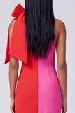 Zwart-wit eenschouder bodycon maxijurk met strik