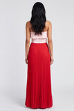 Off-the-shoulder A-lijn roze en rode geplooide maxijurk met ruches
