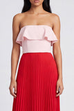 Off-the-shoulder A-lijn roze en rode geplooide maxijurk met ruches