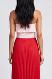 Off-the-shoulder A-lijn roze en rode geplooide maxijurk met ruches