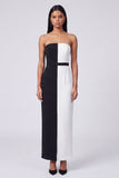 Off-the-shoulder zwart-wit bodycon maxijurk