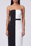 Off-the-shoulder zwart-wit bodycon maxijurk