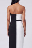 Off-the-shoulder zwart-wit bodycon maxijurk