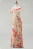 Zwarte tule asymmetrische sheath print Maxi bloemenjurk