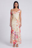 Zwarte tule asymmetrische sheath print Maxi bloemenjurk