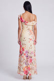 Zwarte tule asymmetrische sheath print Maxi bloemenjurk