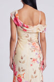 Zwarte tule asymmetrische sheath print Maxi bloemenjurk