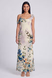 Zwarte tule asymmetrische sheath print Maxi bloemenjurk