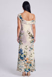 Zwarte tule asymmetrische sheath print Maxi bloemenjurk