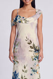 Zwarte tule asymmetrische sheath print Maxi bloemenjurk