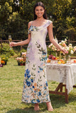 Zwarte tule asymmetrische sheath print Maxi bloemenjurk