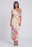 Zwarte tule eenschouder bodycon geprinte bloemen maxi jurk