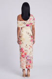 Zwarte tule eenschouder bodycon geprinte bloemen maxi jurk