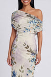 Zwarte tule eenschouder bodycon geprinte bloemen maxi jurk