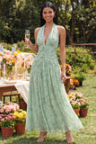 Halter Dusty Salie Bloemen A-lijn Maxi jurk